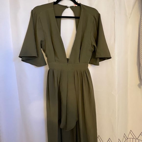 Olive Green Romper with Long Cape Skirt - Picture 2 of 8